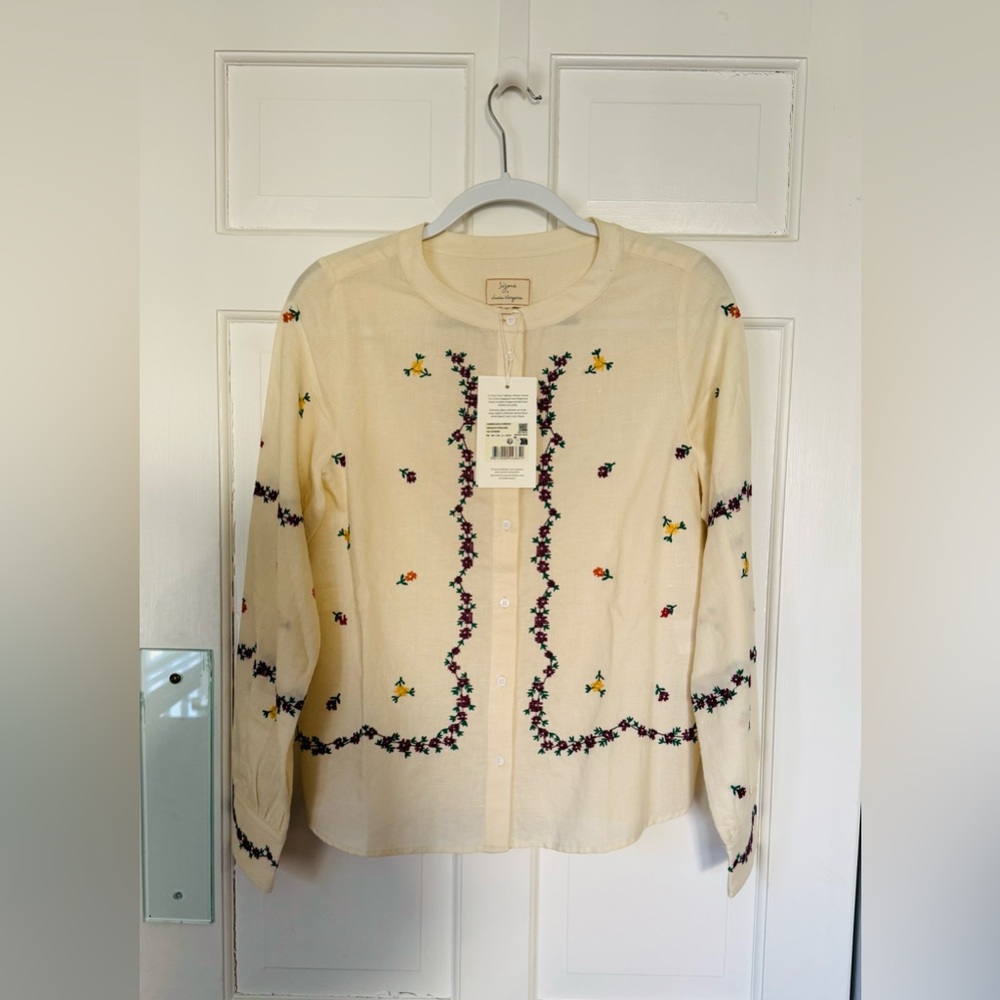 Sezane Elvio Shirt - Sézane X Lucia Vergara Ecru With Margarita Embroidery - Picture 3 of 6